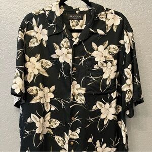 Brandini Silk Aloha Shirt short sleeve Hawaiian Floral Print Resortwear Size M